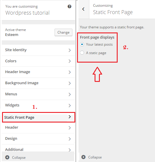 wordpress front page setting