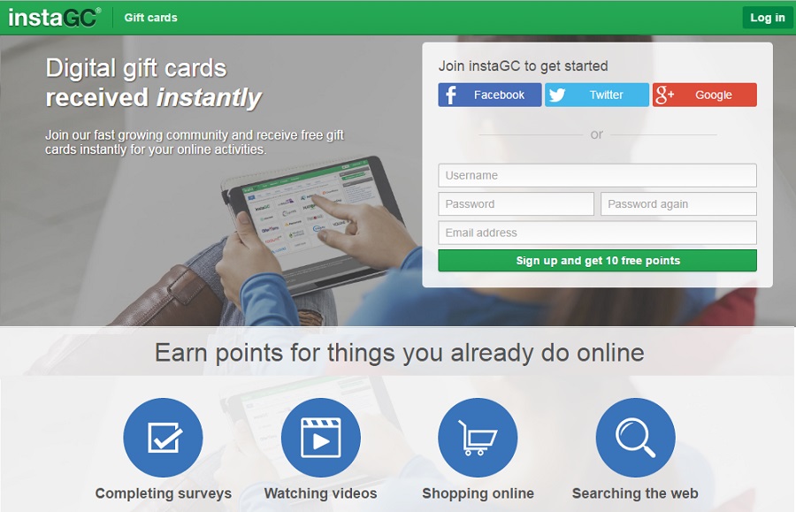instaGC earn gift online work
