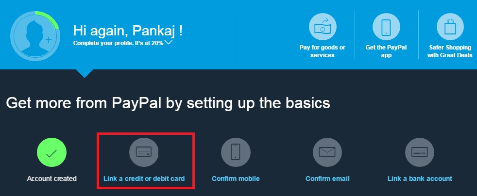 link credit/debit card with PayPal