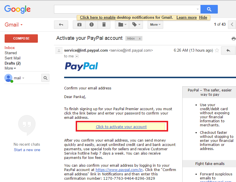 confirm my email paypal