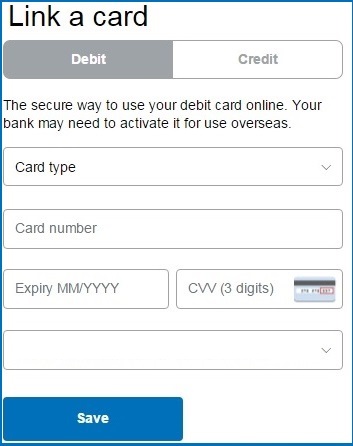 paypal link debit credit card information